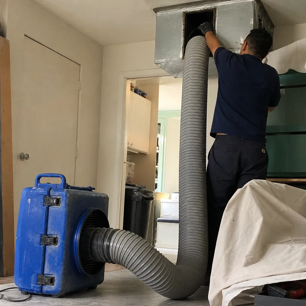 Technician performing professional air duct repair and cleaning services